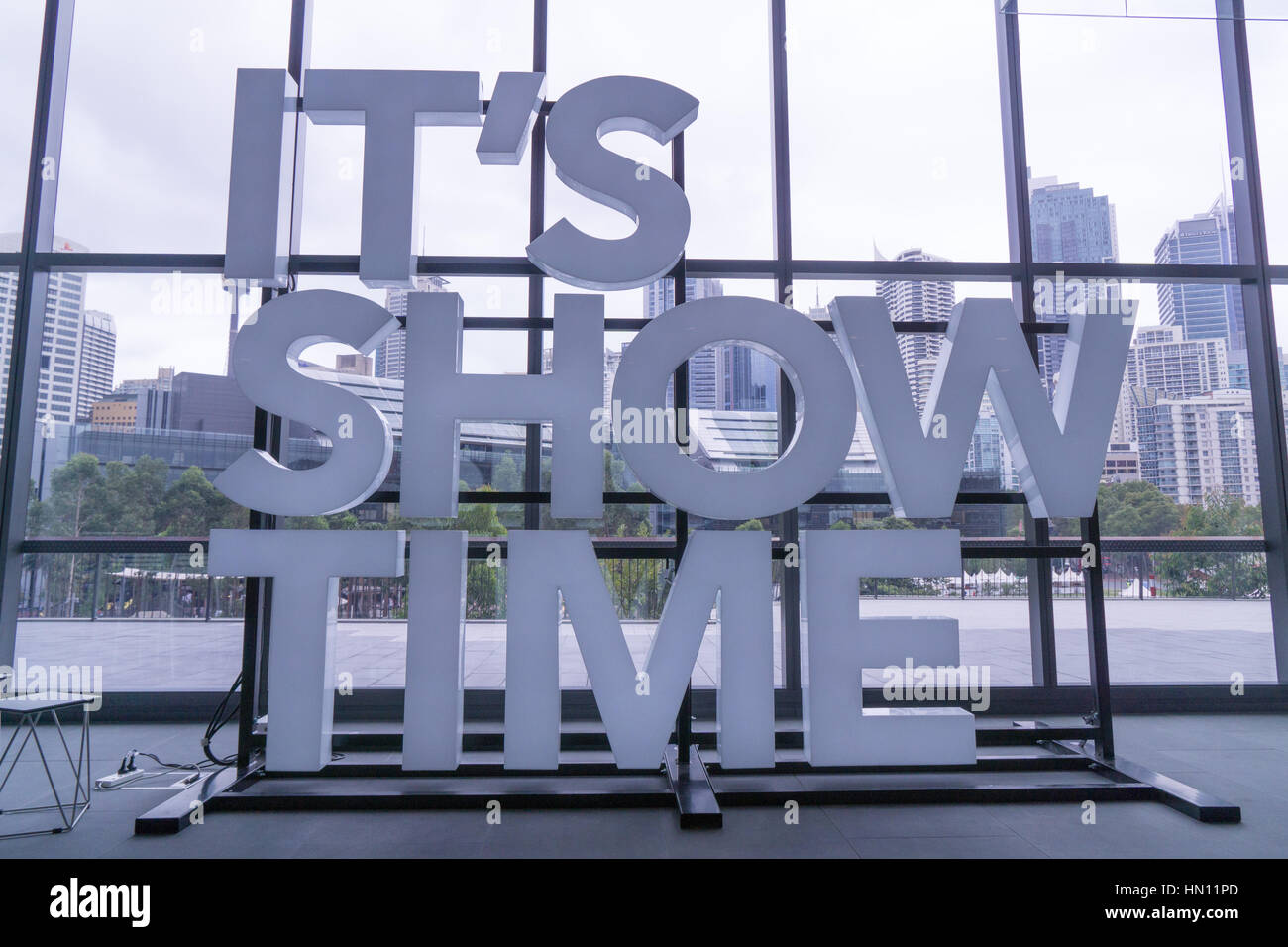 An 'Its Showtime' 3D sign at the ICC Centre, Sydney Stock Photo