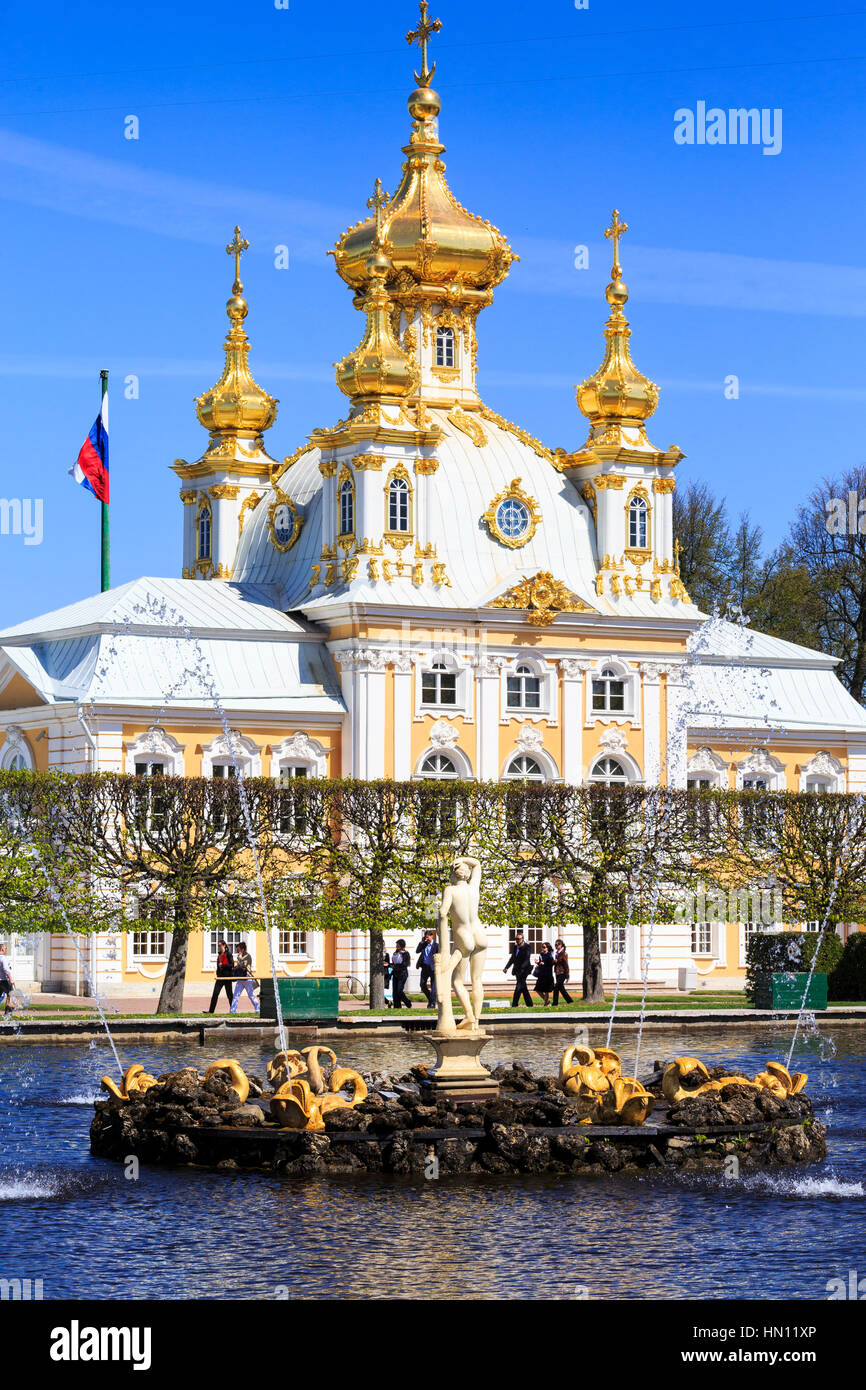 fountains and statue, grand palace, peterhof,St Petersburg, Russia Stock Photo