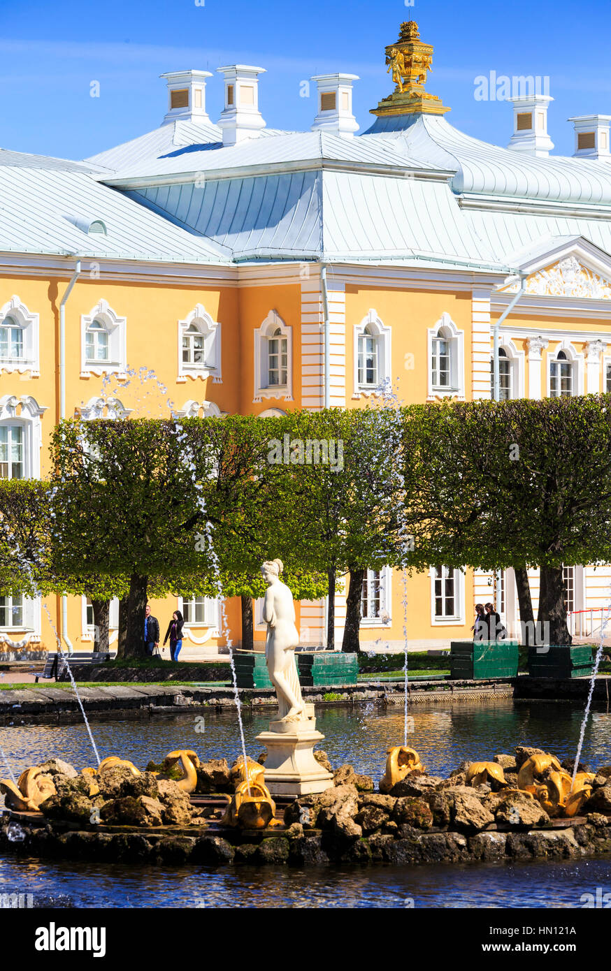 fountains and statue, grand palace, peterhof,St Petersburg, Russia Stock Photo
