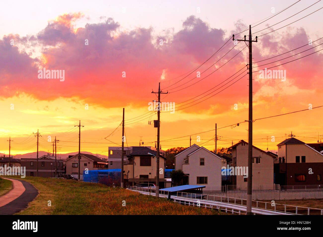 Sunset Colors Over Asakawa River Bank Residential Area In Hino City Stock Photo Alamy Sunset Colors Over Asakawa River Bank Residential Area In Hino City Stock Photo Alamy