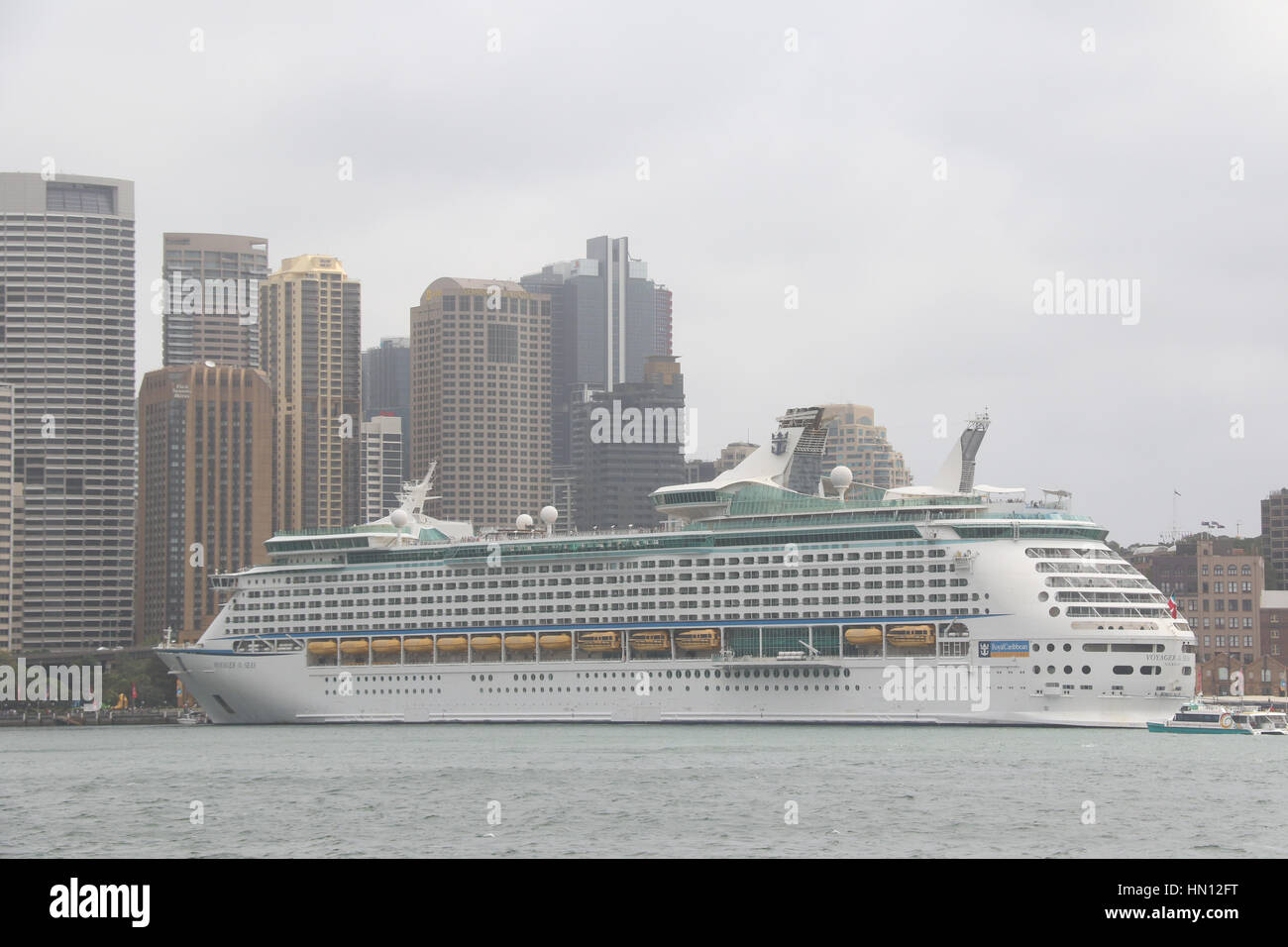 The Royal Caribbean International MS Voyager of the Seas ship docked at the Overseas Passenger Terminal, The Rocks in Sydney, Australia. Stock Photo