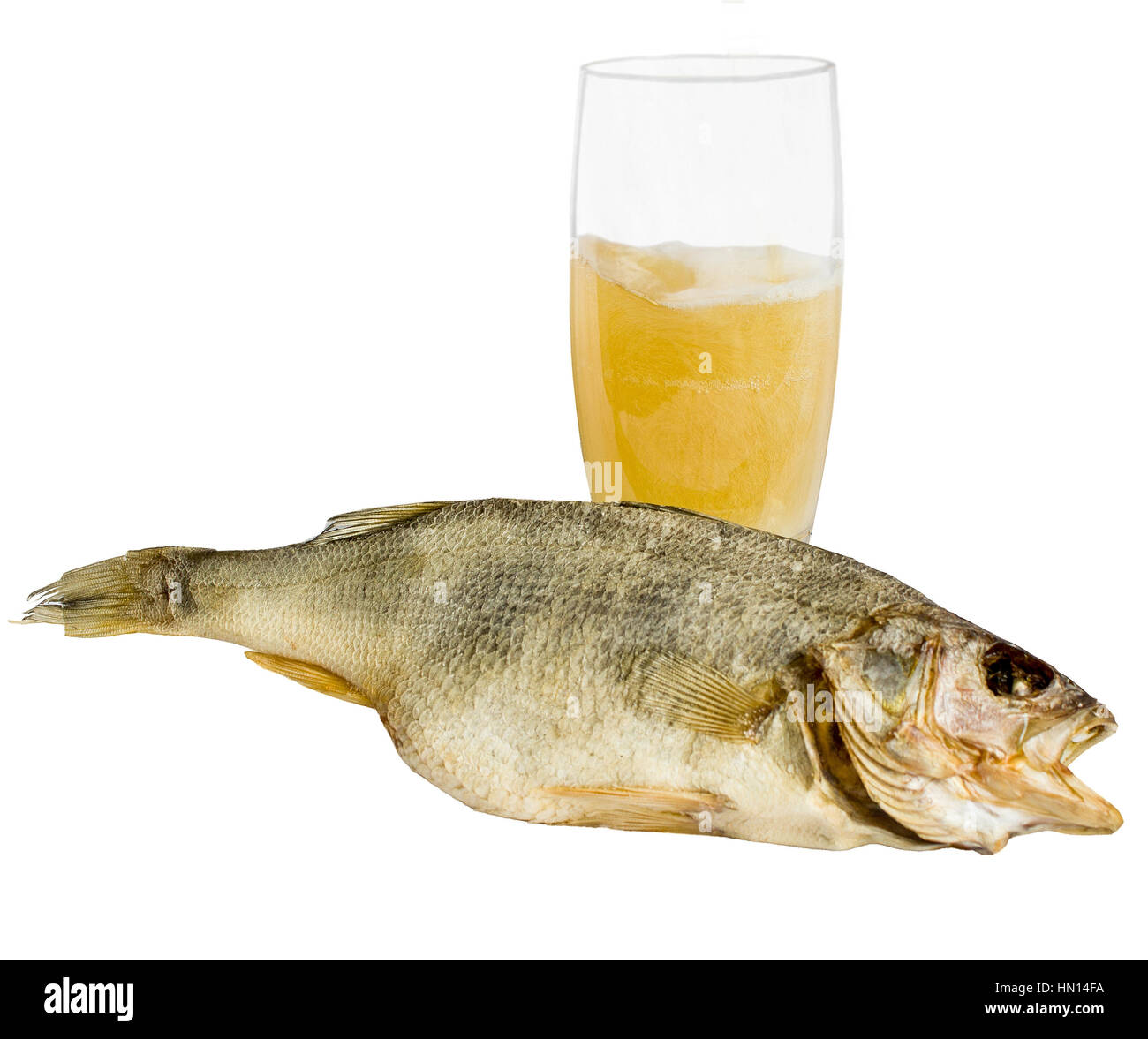 dried fish perch, cold beer, dried fish used as snacks for beer Stock Photo