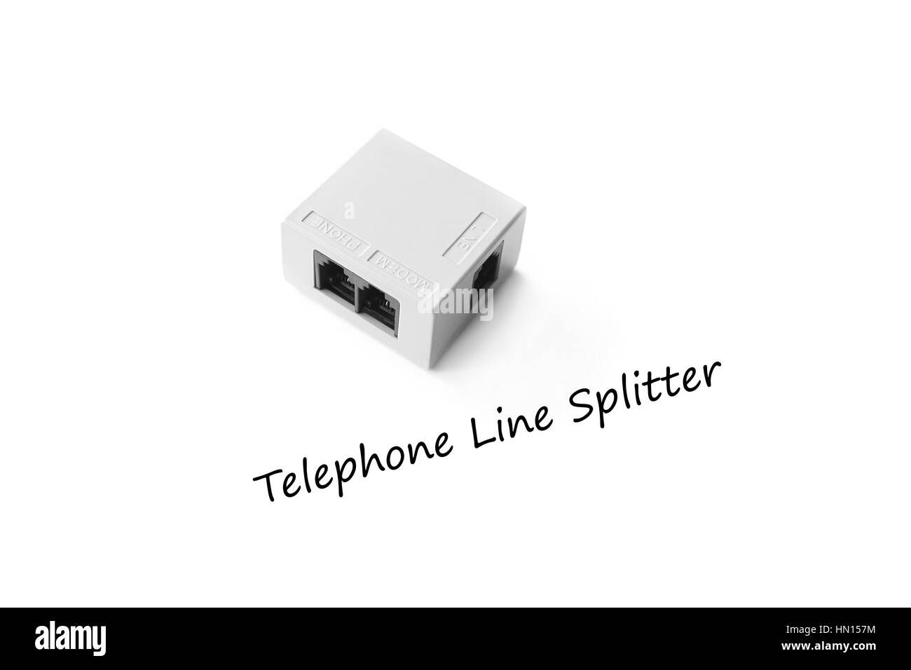 Closed up telephone line splitter isolated on white background Stock