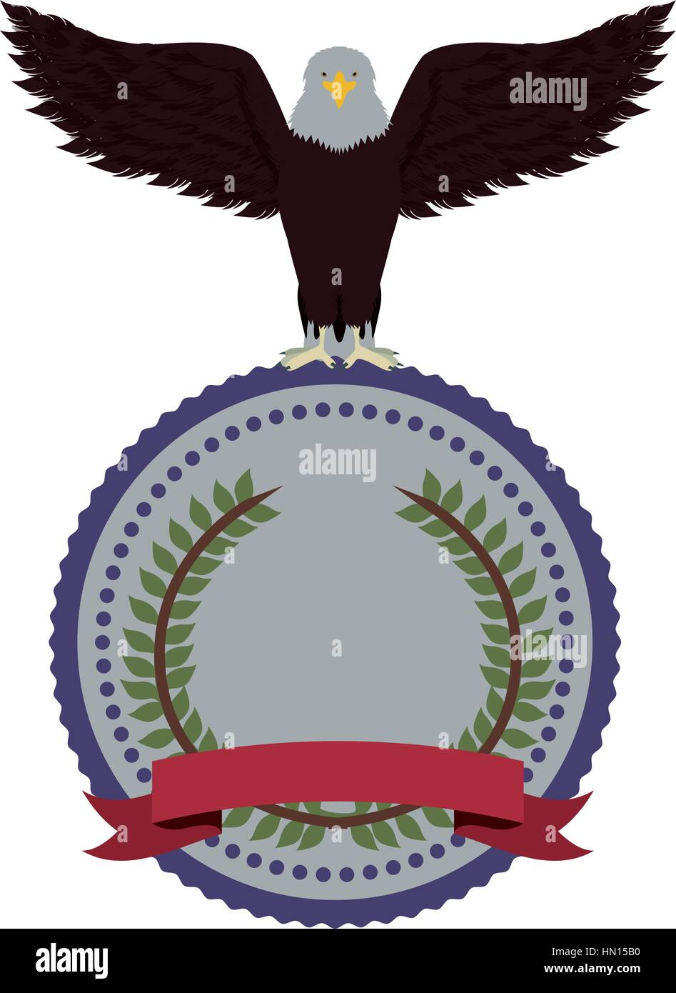 stamp with olive crown with ribbon and eagle with open wings vector ...