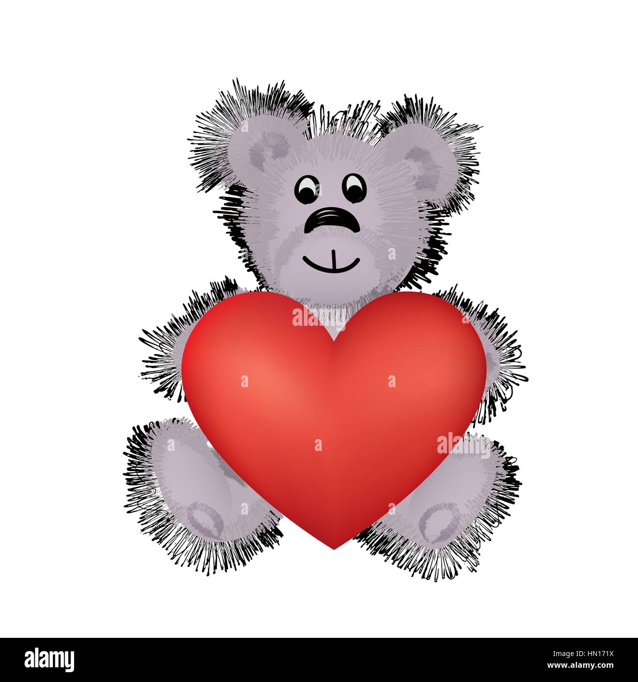 Teddy bear and big red heart. I Love You Valentine's day geeting card design concept Stock Vector