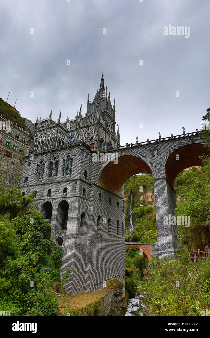 the Las Lajas sanctuary in Ipiales Colombia seen from beneath Stock Photo