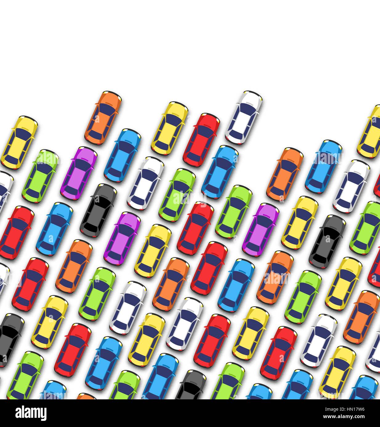 Traffic jam on the road with cars isolated on white Stock Vector