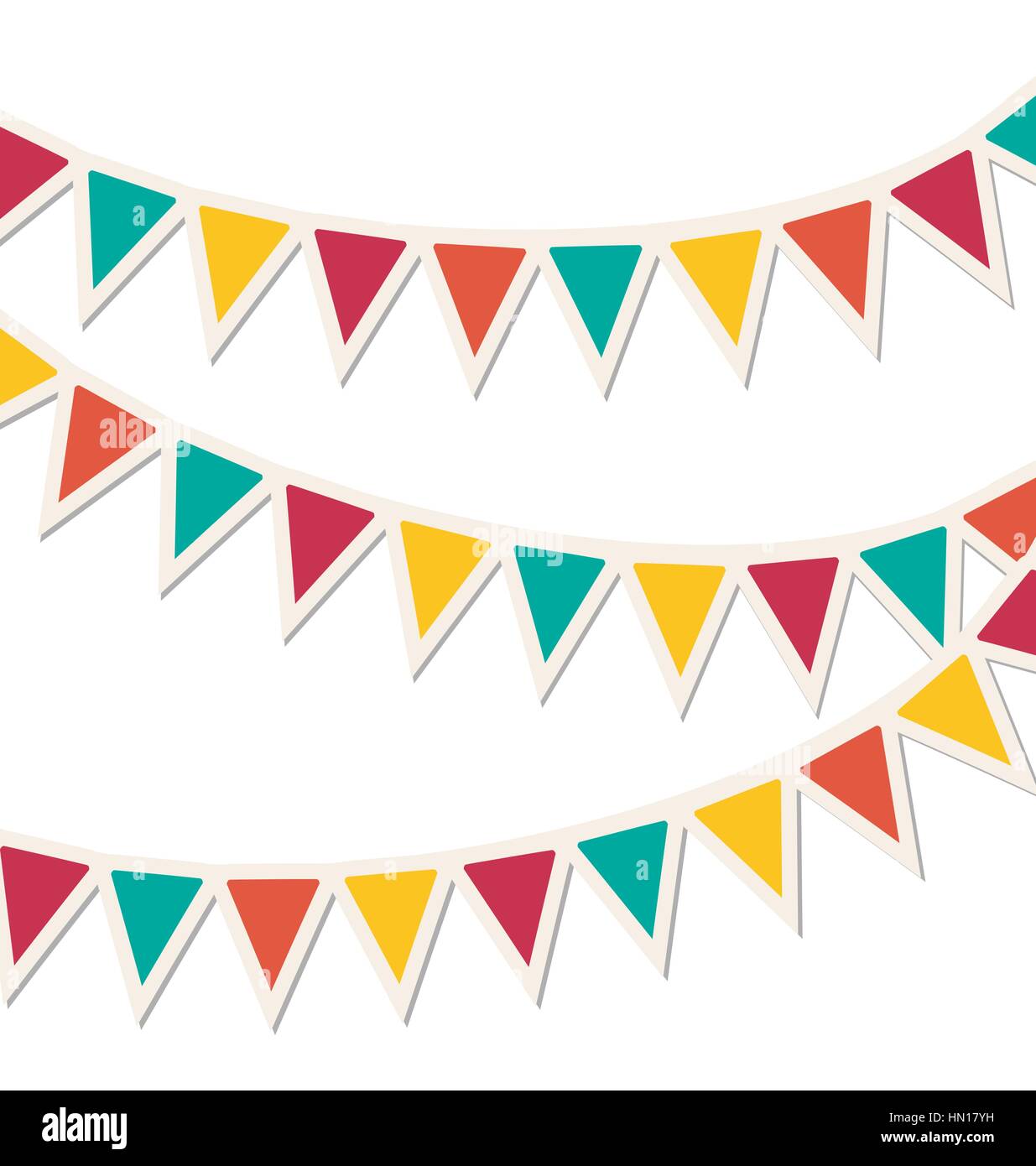 Set of multicolored flat buntings garlands isolated on white Stock Vector