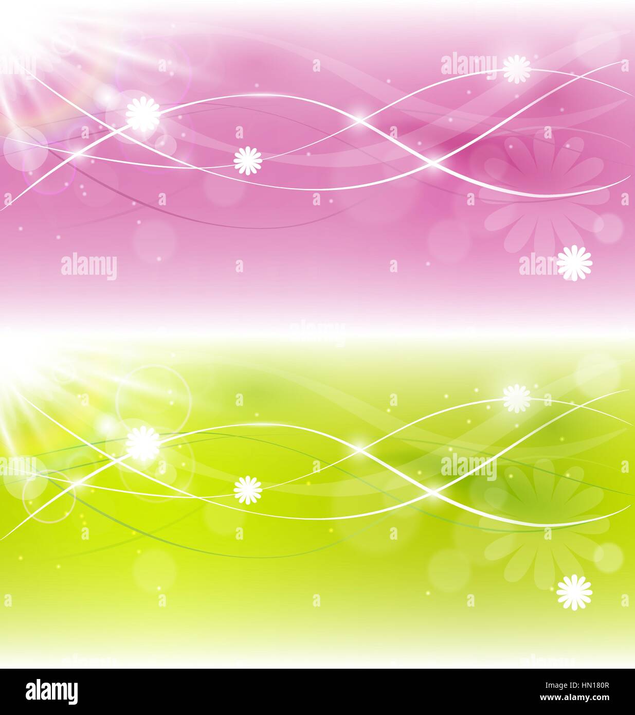 Two abstract spring background with sunlight and flowers Stock Vector