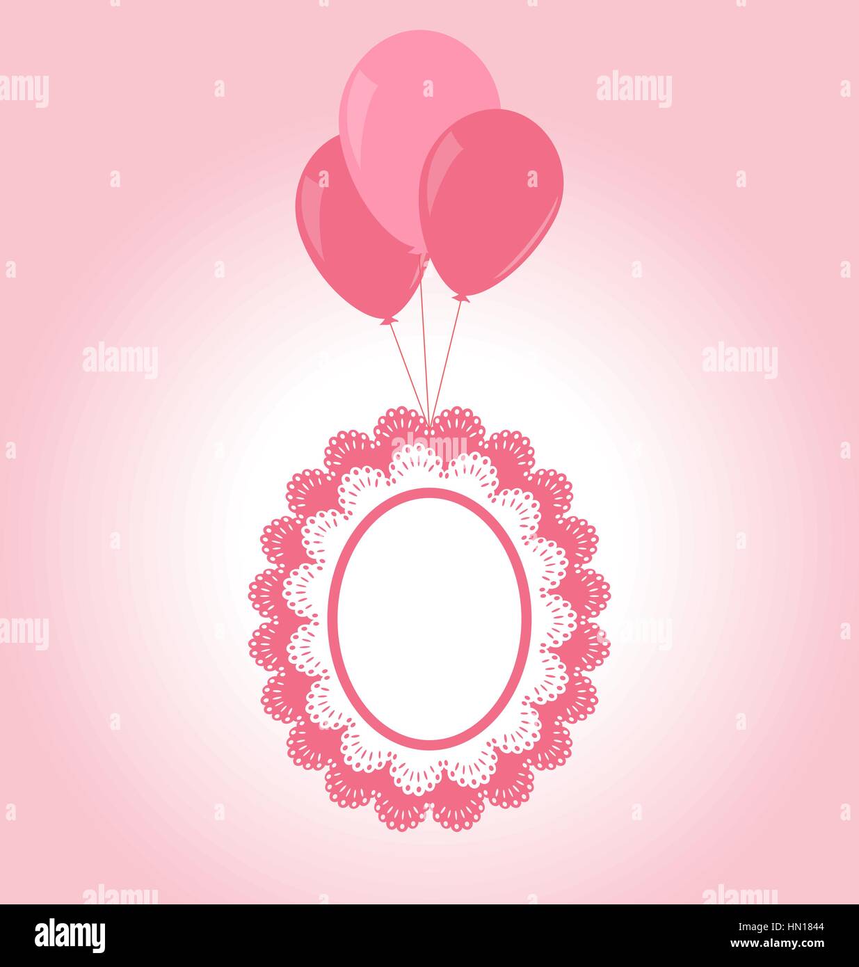 Lace pink baby frame on air balls Stock Vector