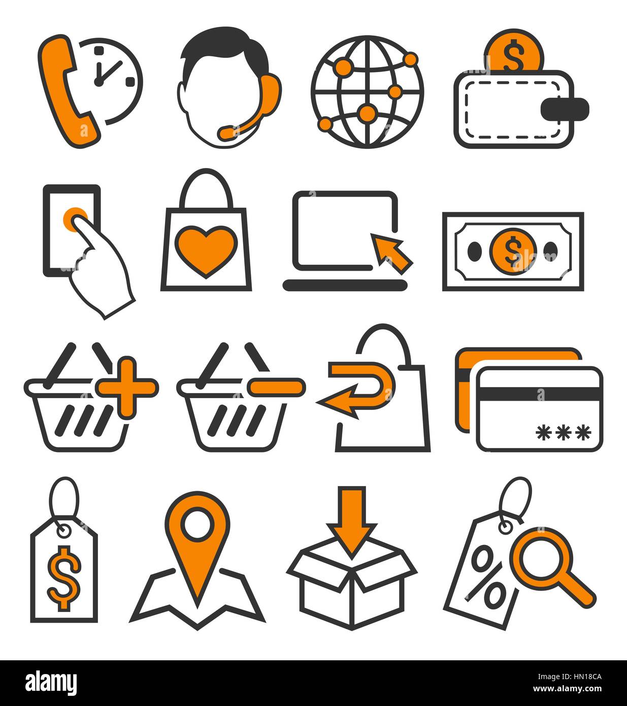 E-commerce Shopping Flat Icons Signs Collection Isolated on Whit Stock ...