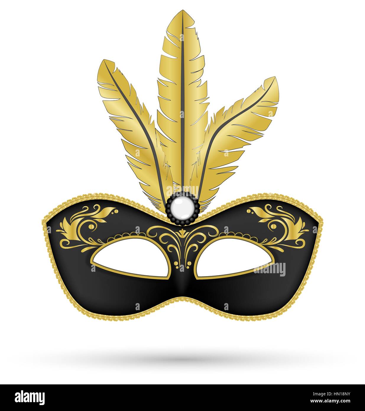 Black mask with golden feathers Stock Vector Image & Art - Alamy