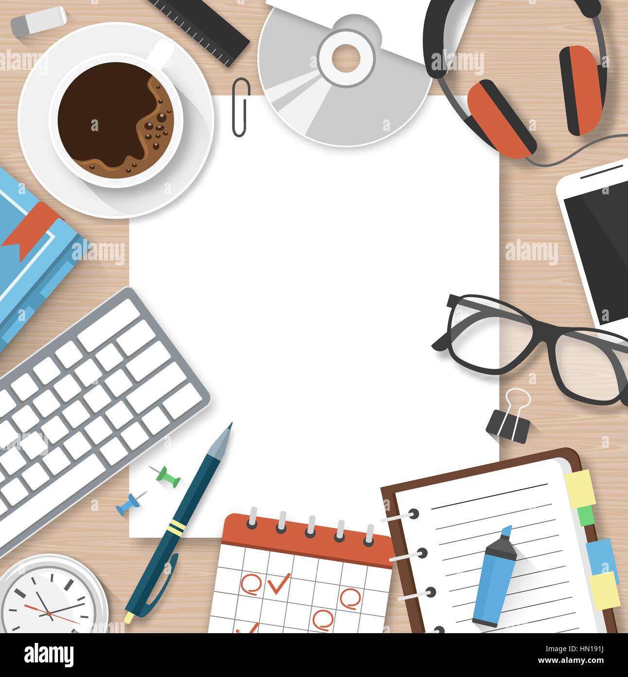 Workplace Workspace Concept with Office Supplies Manager Table Stock