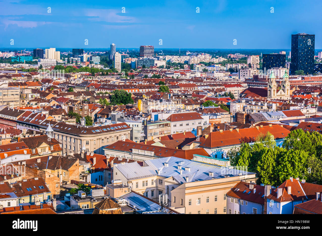 Aerial view on Zagreb downtown in Croatia, european travel places. Stock Photo
