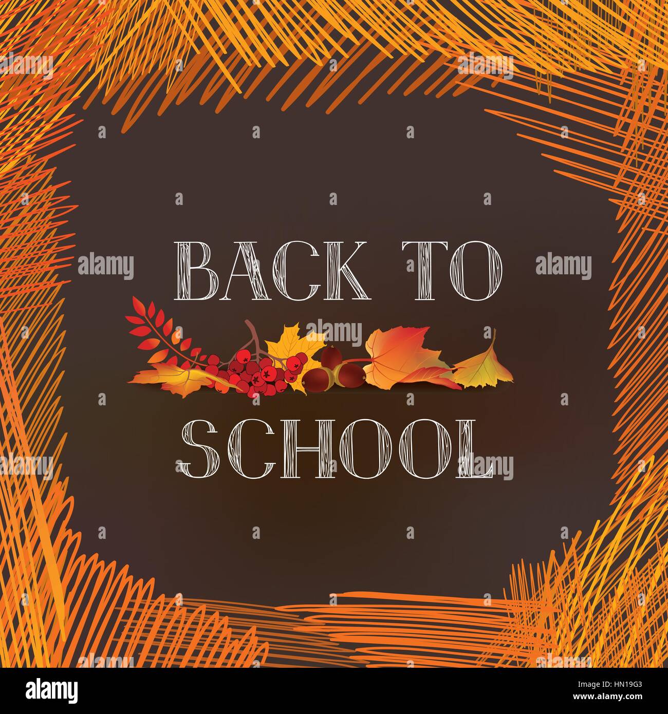 Back to school. Banner with autumn leaves over chalkboard background ...