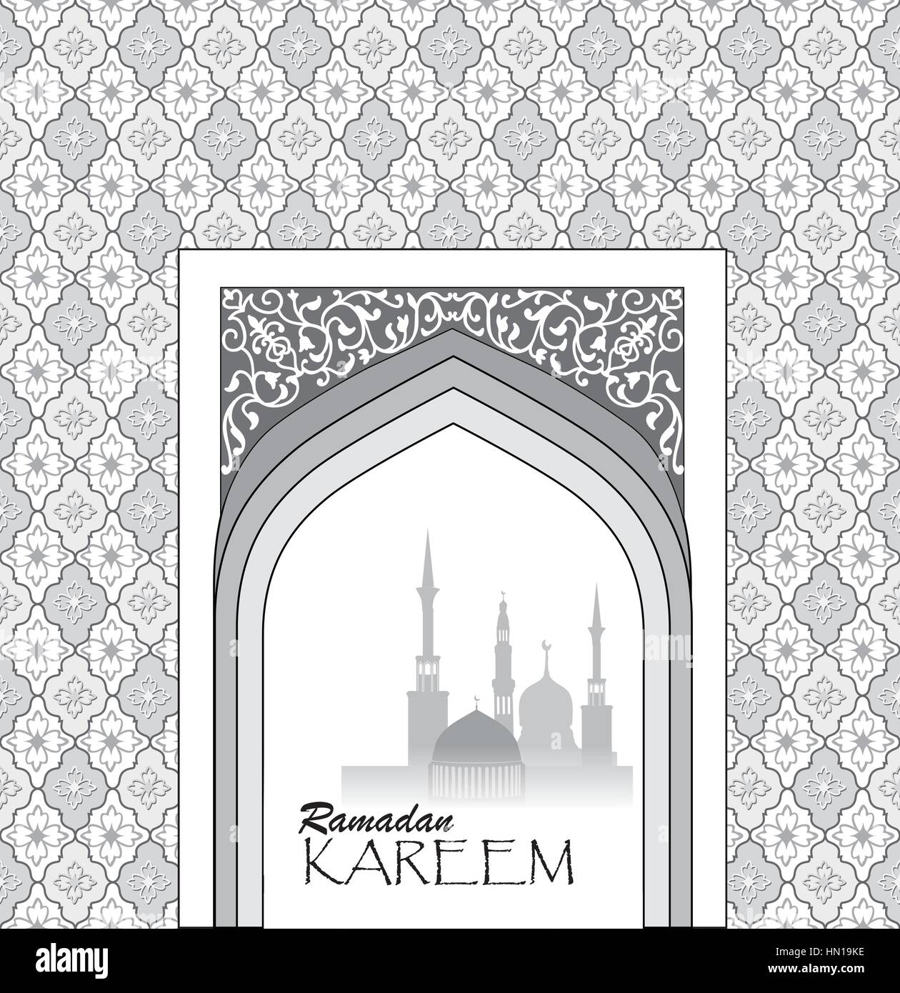 Ramadan background. Muslim architectural building silhouette view in