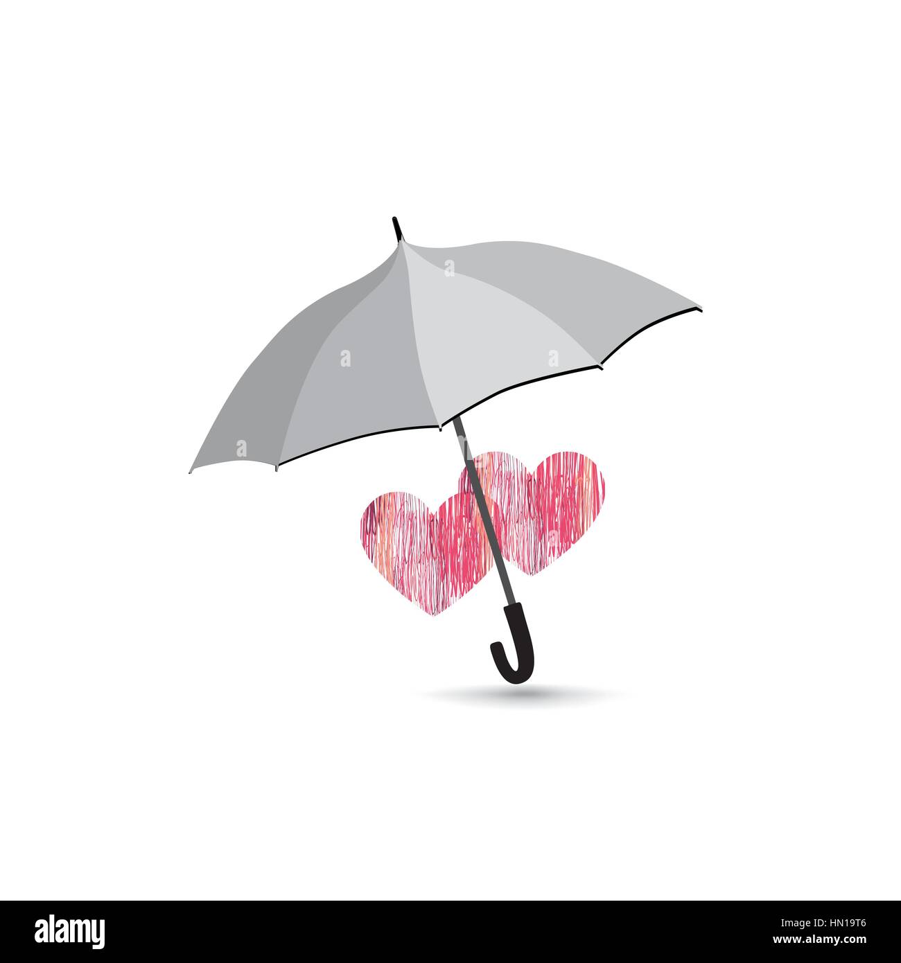 Love heart sign over umbrella protection. Two hearts in love icon isolated over white background. Valentine's day greeting card design Stock Vector