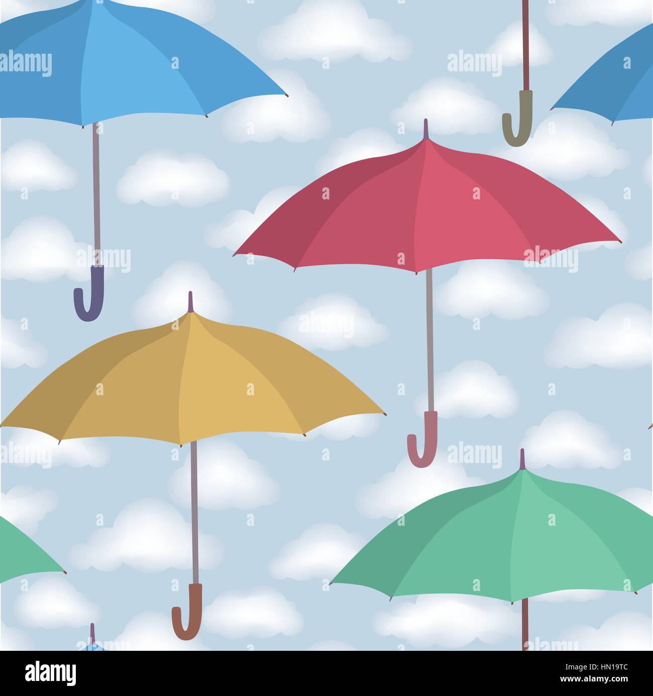 Umbrella seamless pattern. Cloudy sky tiling pattern. Rainy weather