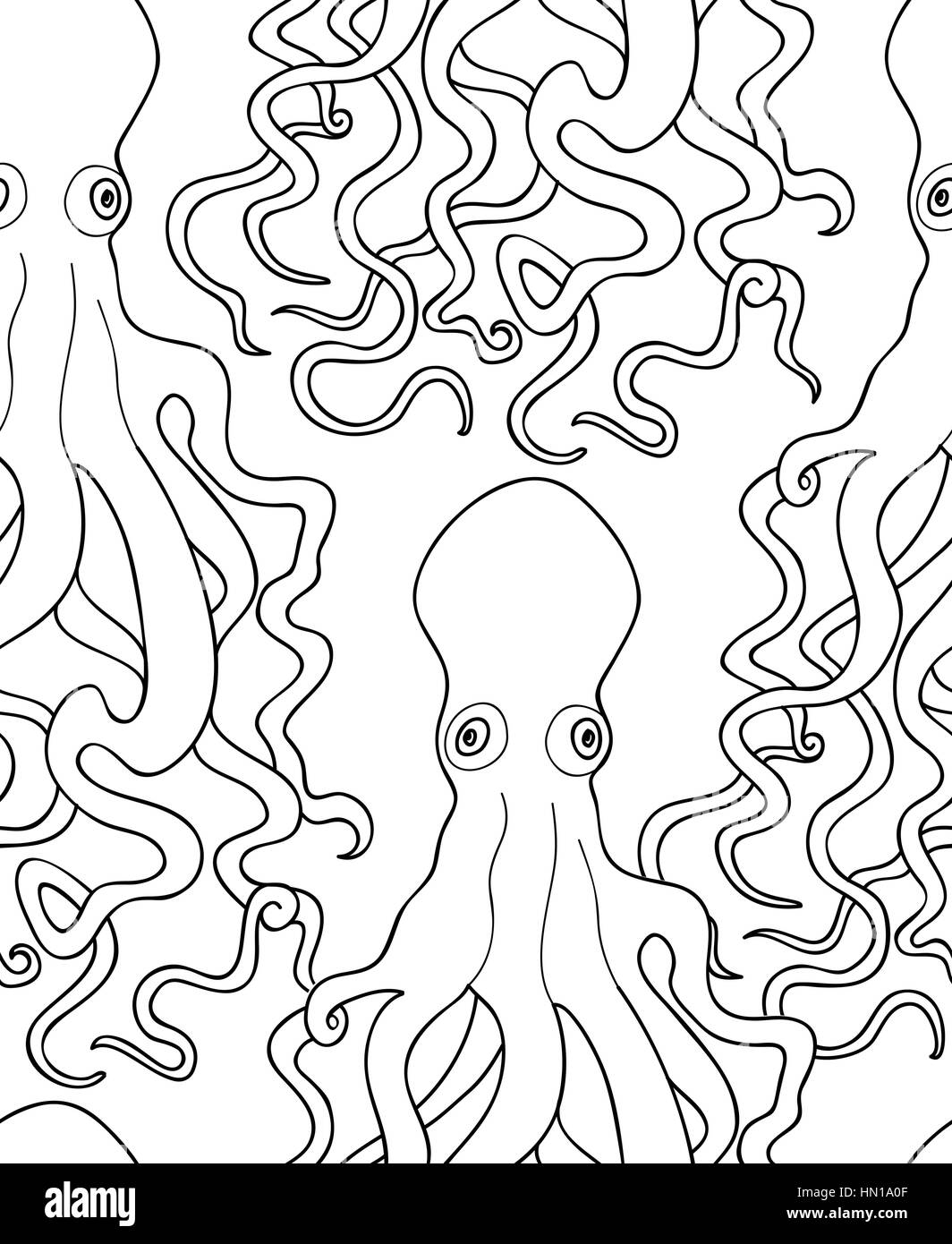 Octopus seamless pattern. Ghost halloween ornament. Marine life tiled background. Underwater seafood ornamental pattern. Stock Vector