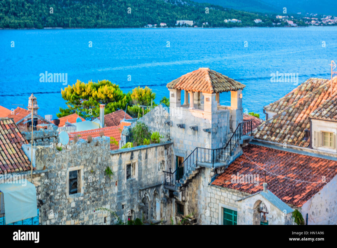 Aerial View At Birth Place Of Marco Polo Korcula Town Stock - 