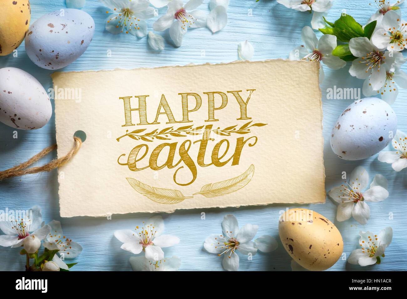 Spring flowers and easter eggs. Happy Easter Background Stock Photo - Alamy