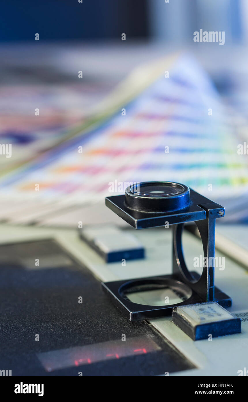 Color management in printing process with magnifying glass and color ...