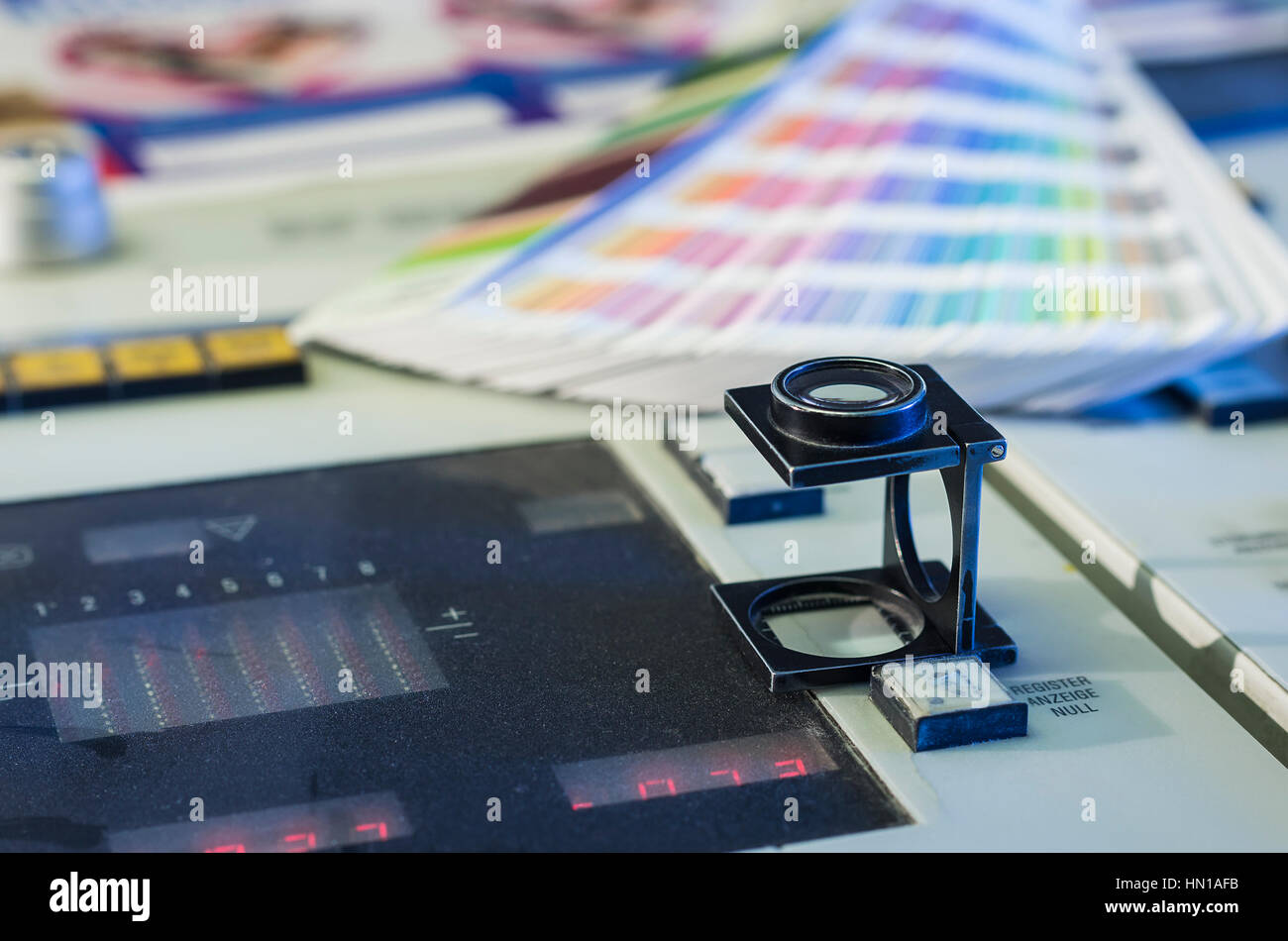 Color management in printing process with magnifying glass and color ...