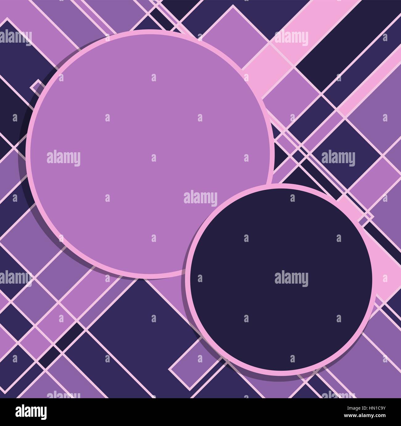 Purple circles and squares abstract background. Backdrop template