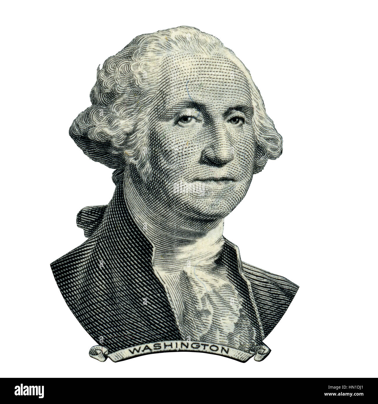 Portrait of first USA president George Washington as he looks on one ...