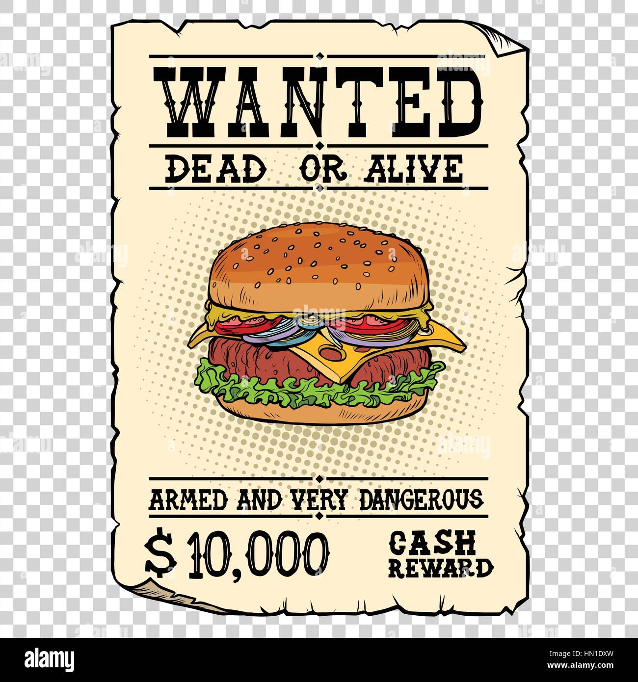 Burger fast food wanted dead or alive Stock Vector