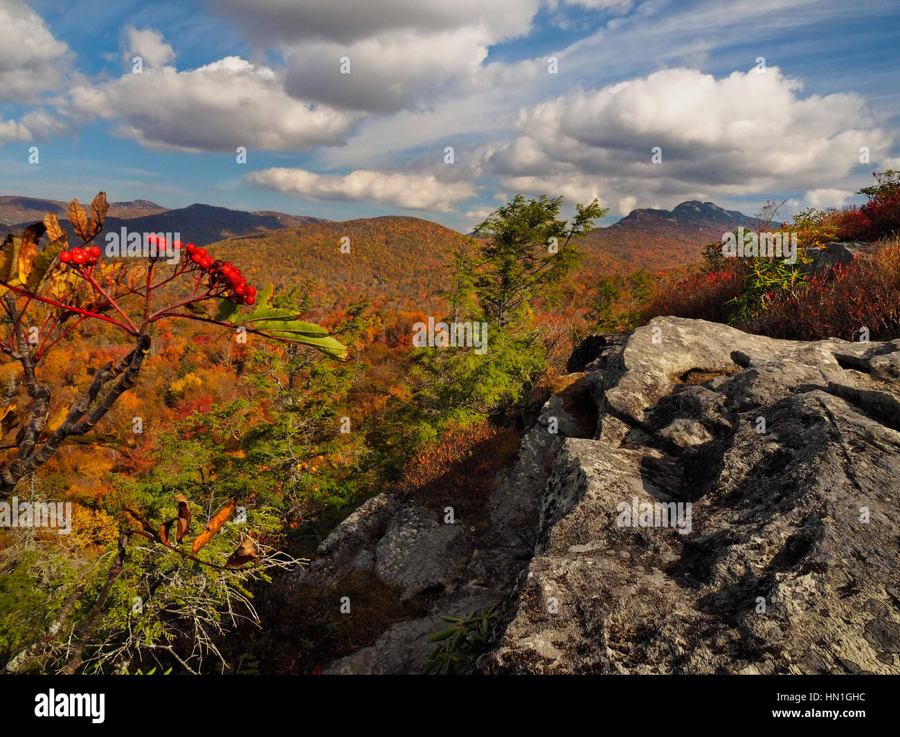 Grandfather Mountain seen from Flat Rock, Blue Ridge Parkway, North Carolina, USA Stock Photo