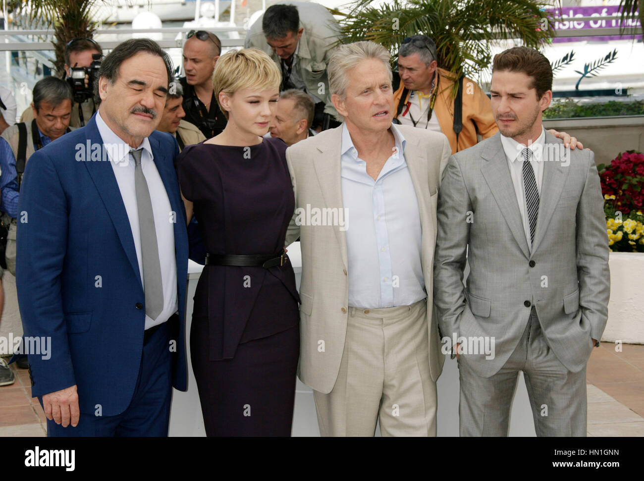 From left, Oliver Stone, Carey Mulligan, Michael Douglas, and Shia LaBeouf at the photocall for the film 'Wall Street: Money Never Sleeps', at the 63rd Cannes Film Festival in Cannes, France on May 14, 2010. Photo by Francis Specker Stock Photo