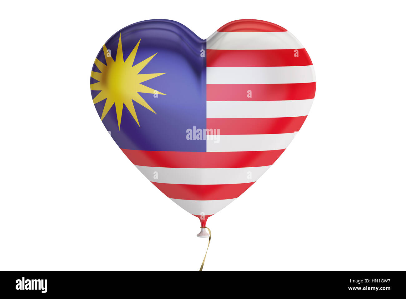 balloon with Malaysia flag in the shape of heart, 3D rendering isolated on white background Stock Photo