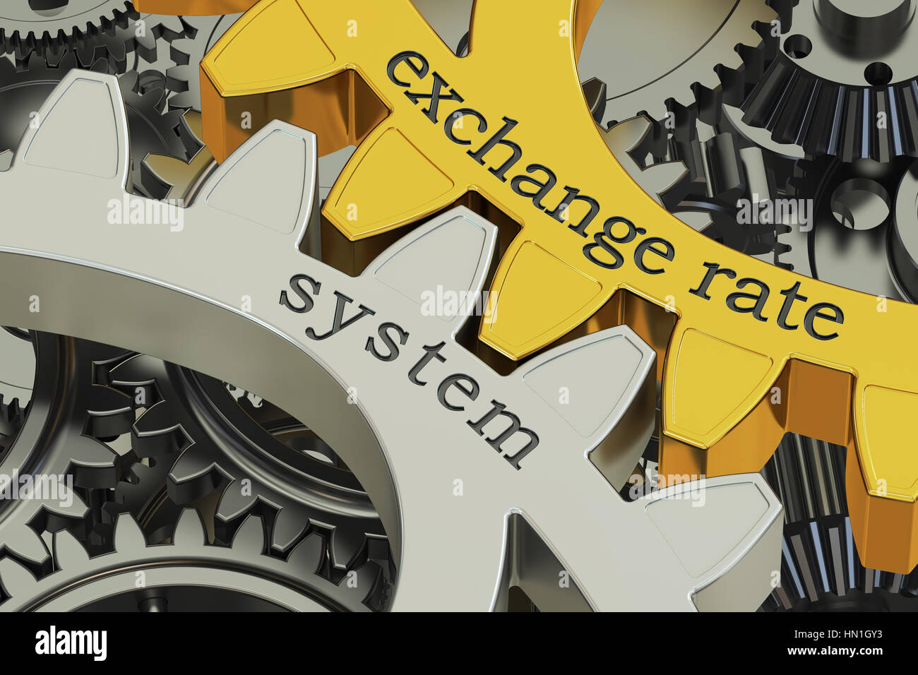 exchange rate system concept on the gearwheels, 3D rendering Stock Photo