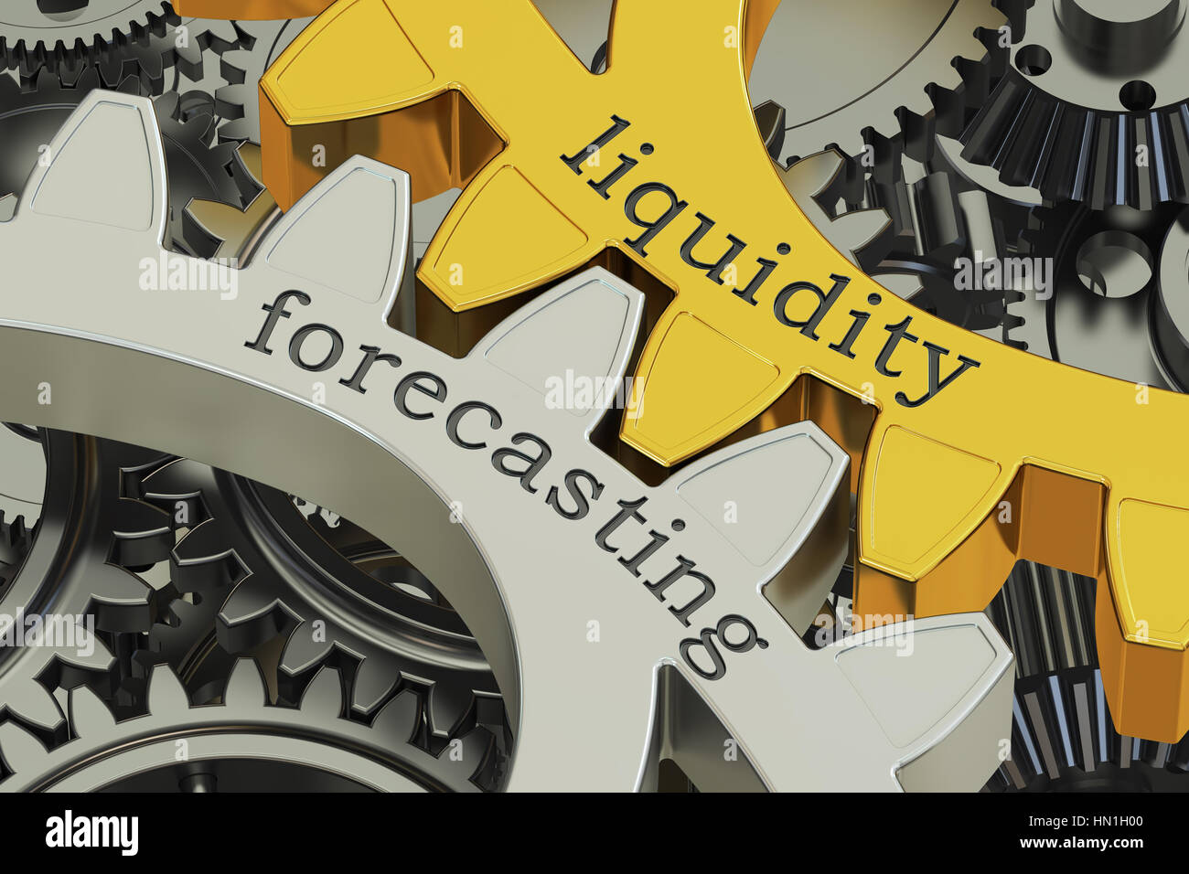 Liquidity Forecasting concept on the gearwheels, 3D rendering Stock Photo