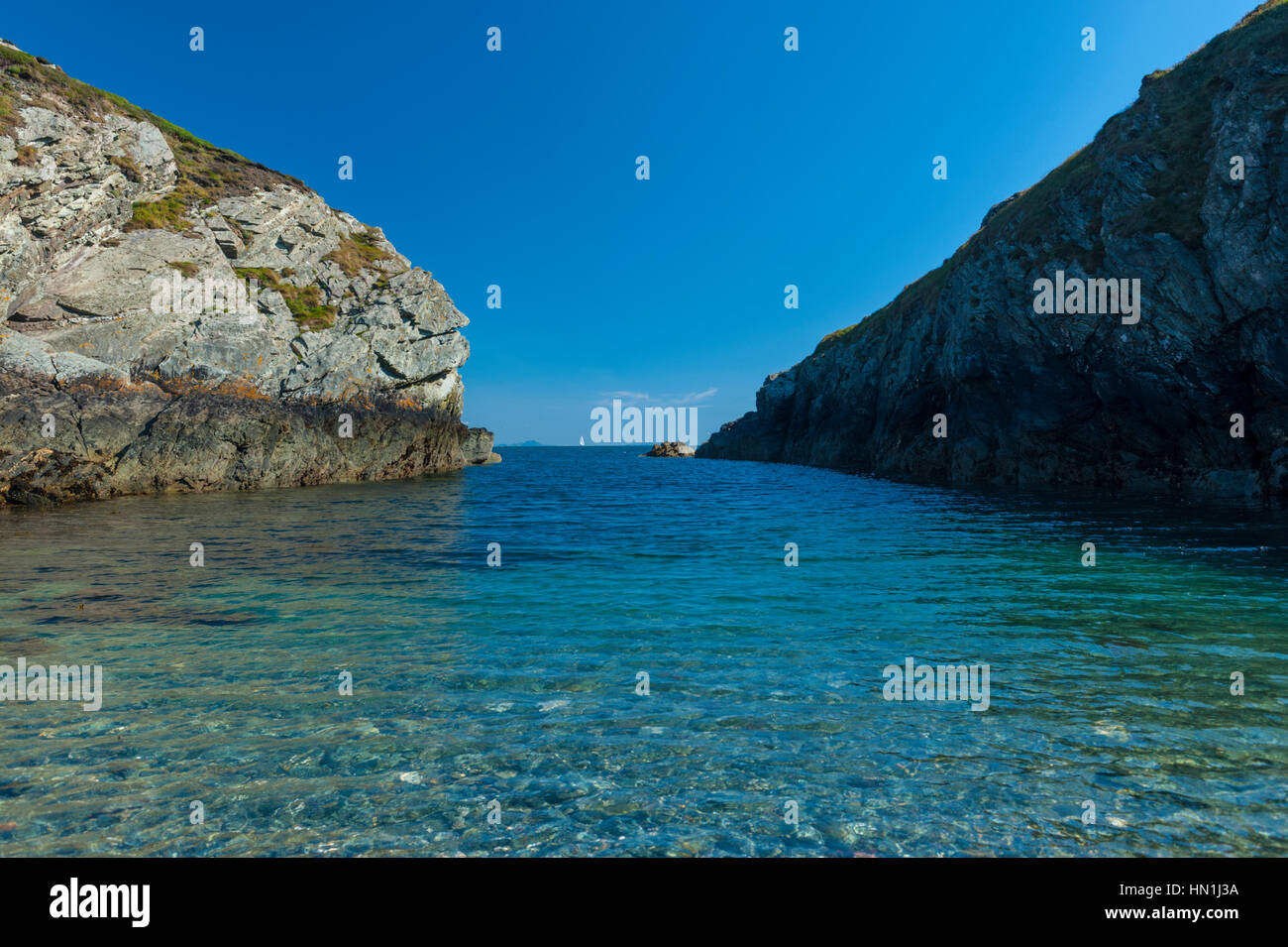 The rocky coast of Holy island near Trearddur bay. Stock Photo