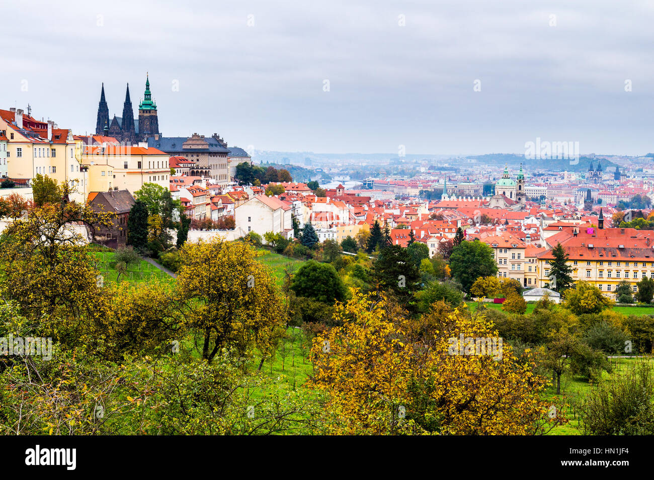 Prague Castle and Saint Vitus Cathedral, Czech Republic. Panoramic view Stock Photo