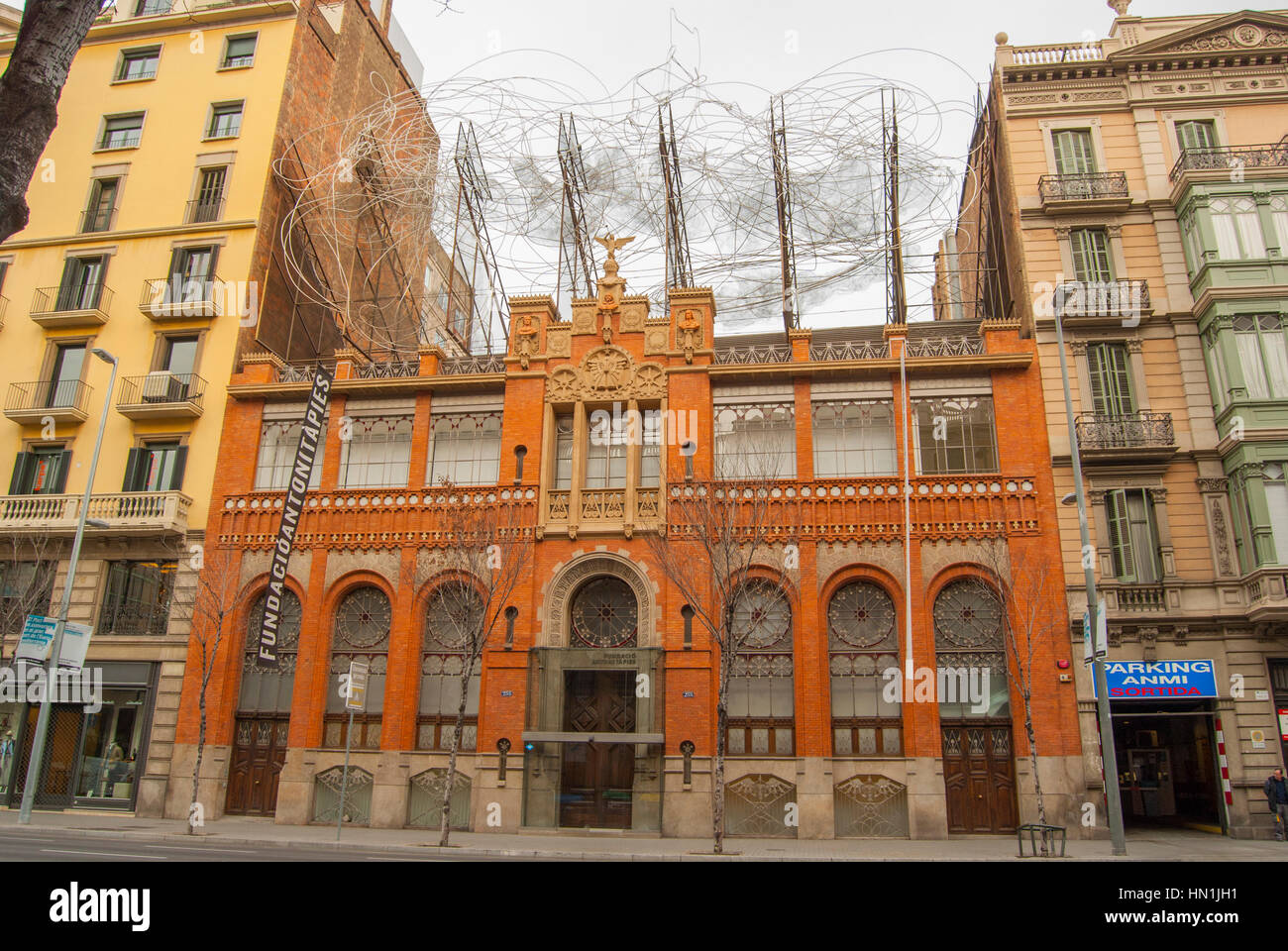 The building of The Fundació Antoni Tàpies which was created in 1984 by the artist Antoni Tàpies to promote the study and knowledge of modern art Stock Photo