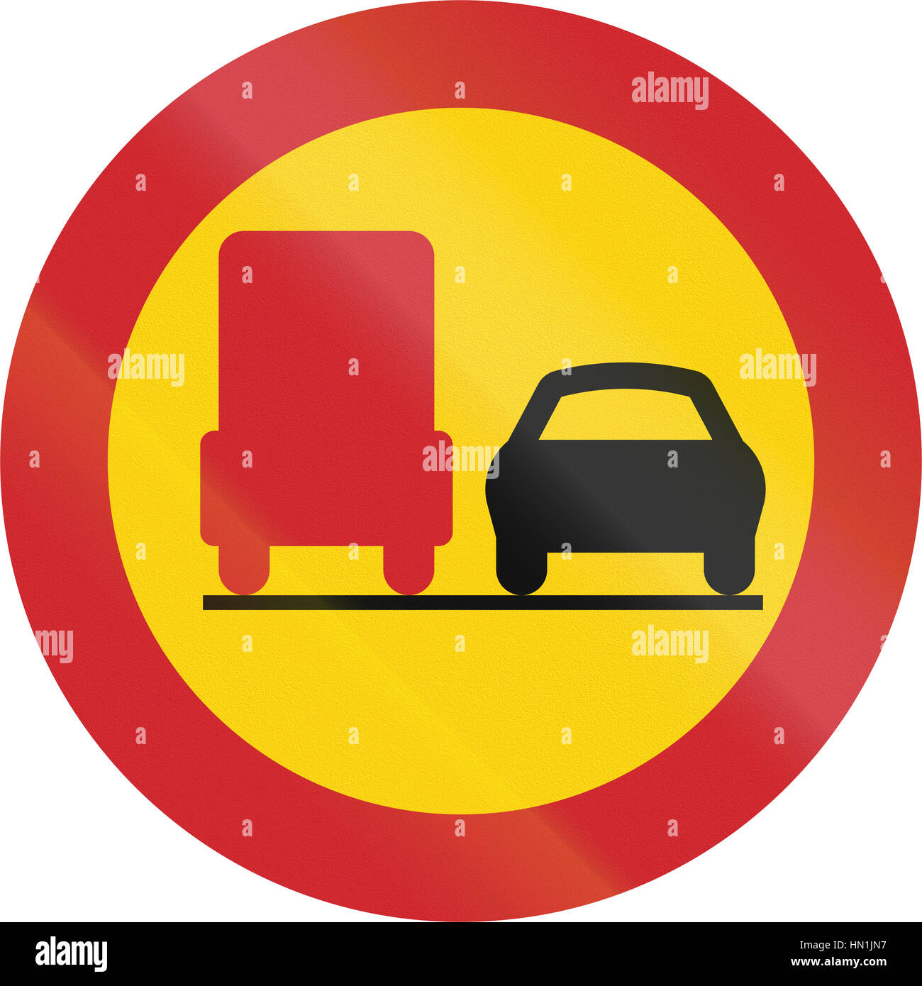 Road sign used in Sweden - No overtaking by lorries Stock Photo - Alamy
