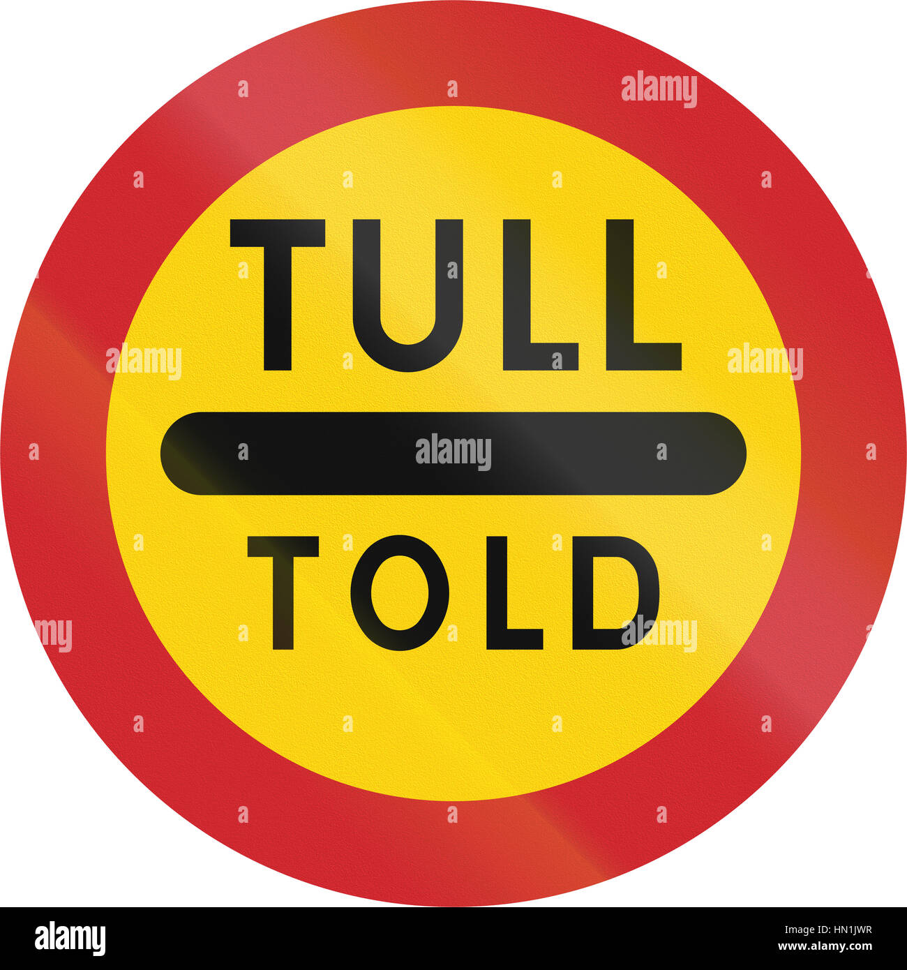 Road sign used in Sweden - Toll in Swedish and Danish. Stock Photo