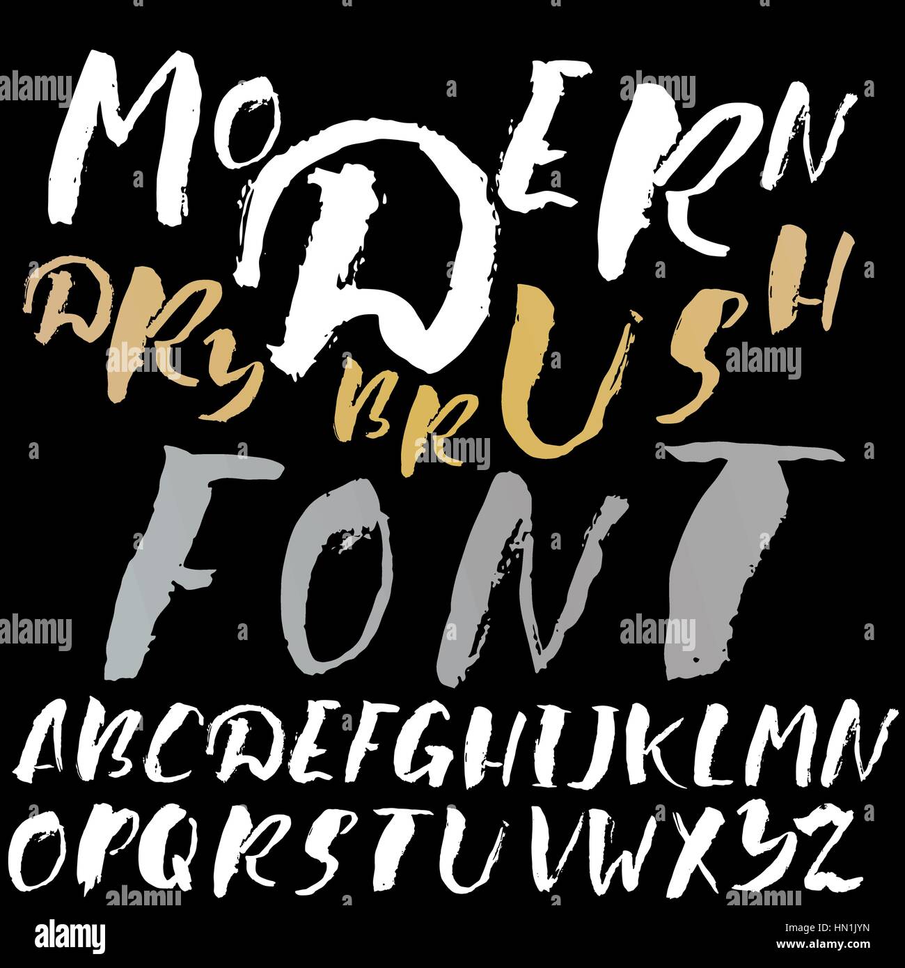 Hand drawn font made by dry brush strokes. Grunge style alphabet Stock ...