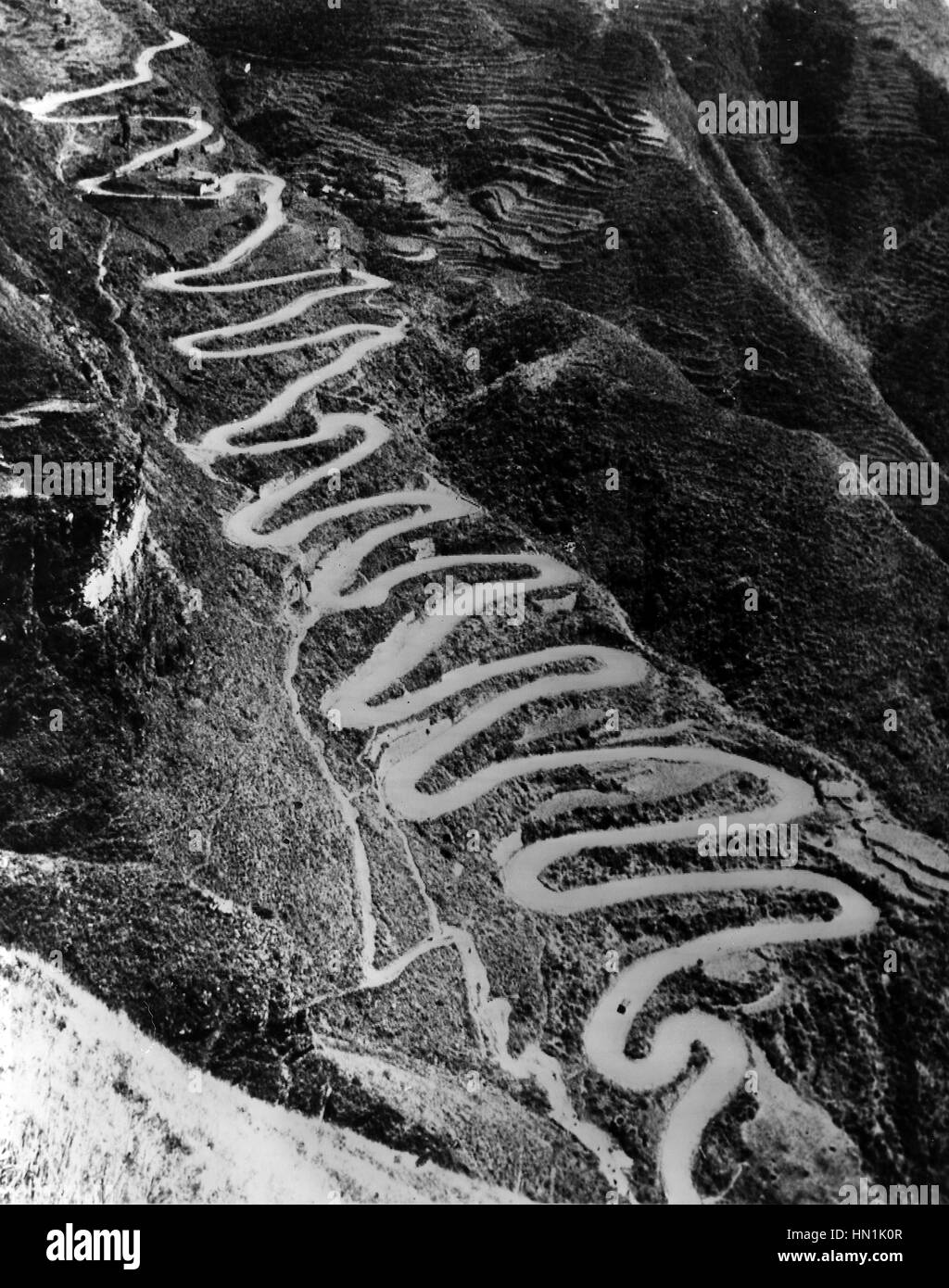 SECOND SINO-JAPANESE WAR (1937-1945)  The '24 Bends' section of road in Guizhou Province, China, over which western aid was carried. NB: sometimes mistaken for the Burma Road. Photo: USAAF Stock Photo