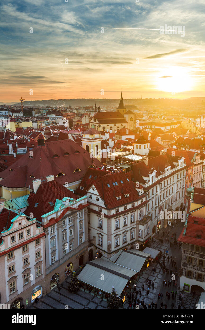 Amazing sunset and sky and fantastic view of the Old town square and ...