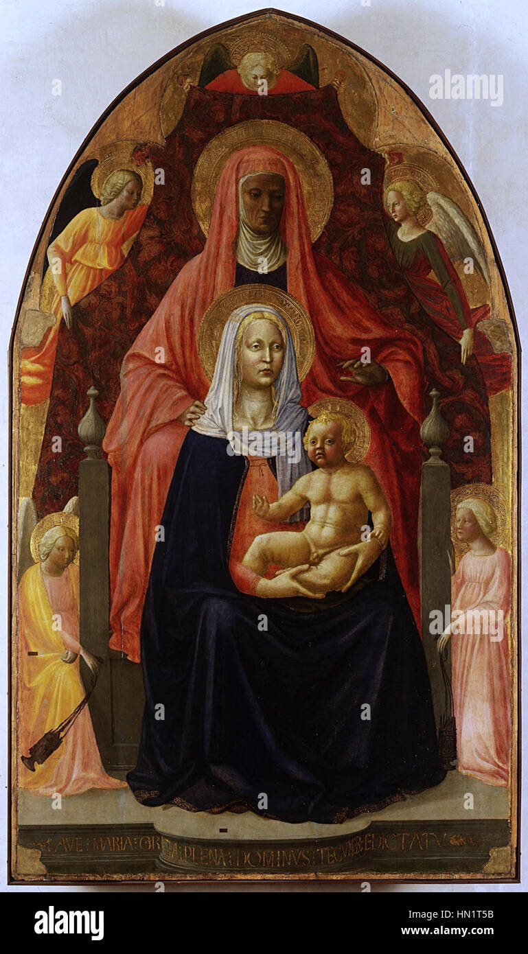 Masaccio. The Madonna and Child with st. Anna. ca. 1424. Uffizi, Florence Stock Photo