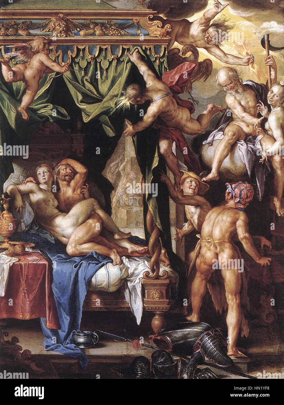 Mars and Venus Discovered by the Gods-Joachim Wtewael Stock Photo