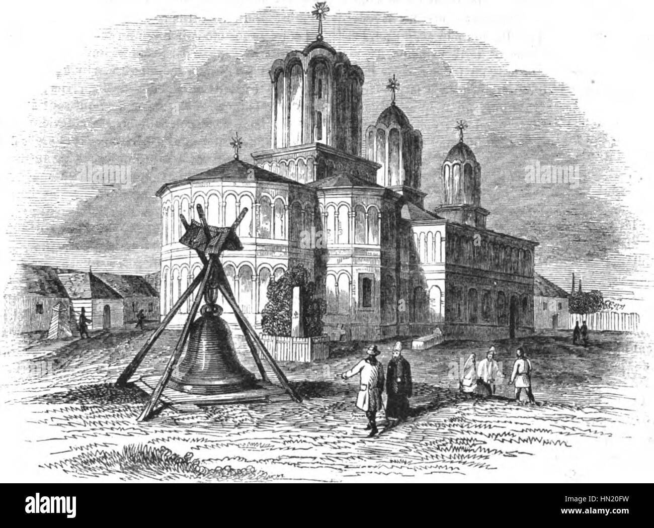 'Mitropolia, 1837' by Raffet depicts a historical scene, likely referencing religious or political events of the time. The artwork portrays individuals and symbolic elements of the 19th-century period. Stock Photo