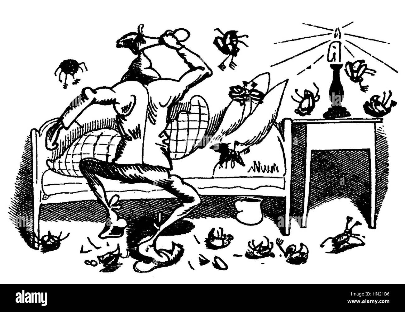 'Max und Moritz' by Wilhelm Busch is a humorous and satirical illustrated story, following the mischief of two boys, Max and Moritz. The work is known for its dark humor, vivid illustrations, and its commentary on childhood behavior and moral lessons. Stock Photo