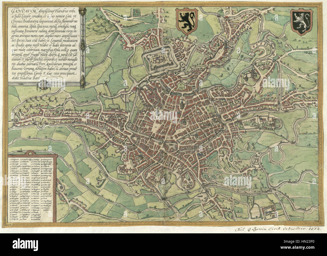 Map of Ghent by Braun and Hogenberg, 1650 Stock Photo