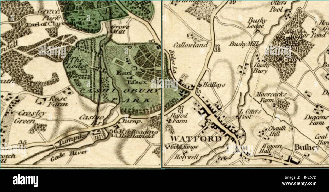 Map Of Watford And Cassiobury Park By John Cary HN267D 