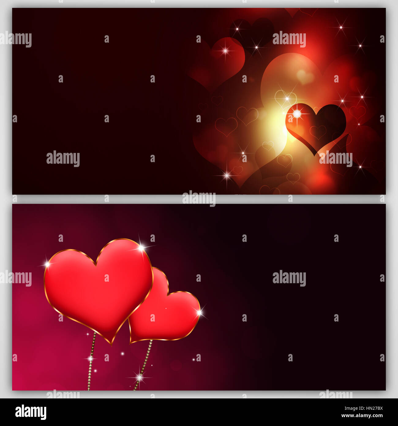 dark valentine multicolor banners with blurry hearts Stock Photo